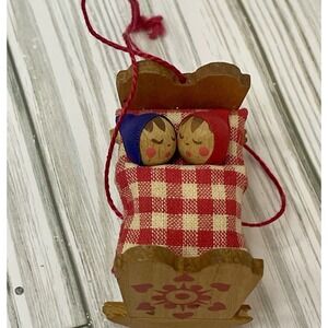 Vintage Twin Babies In A Cradle Steinbach Wood Ornament